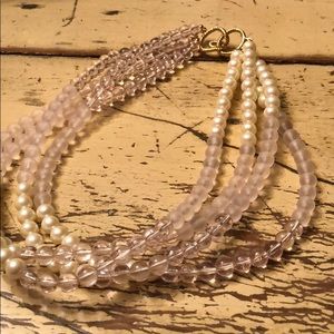 Faux pearl & pink plastic necklace